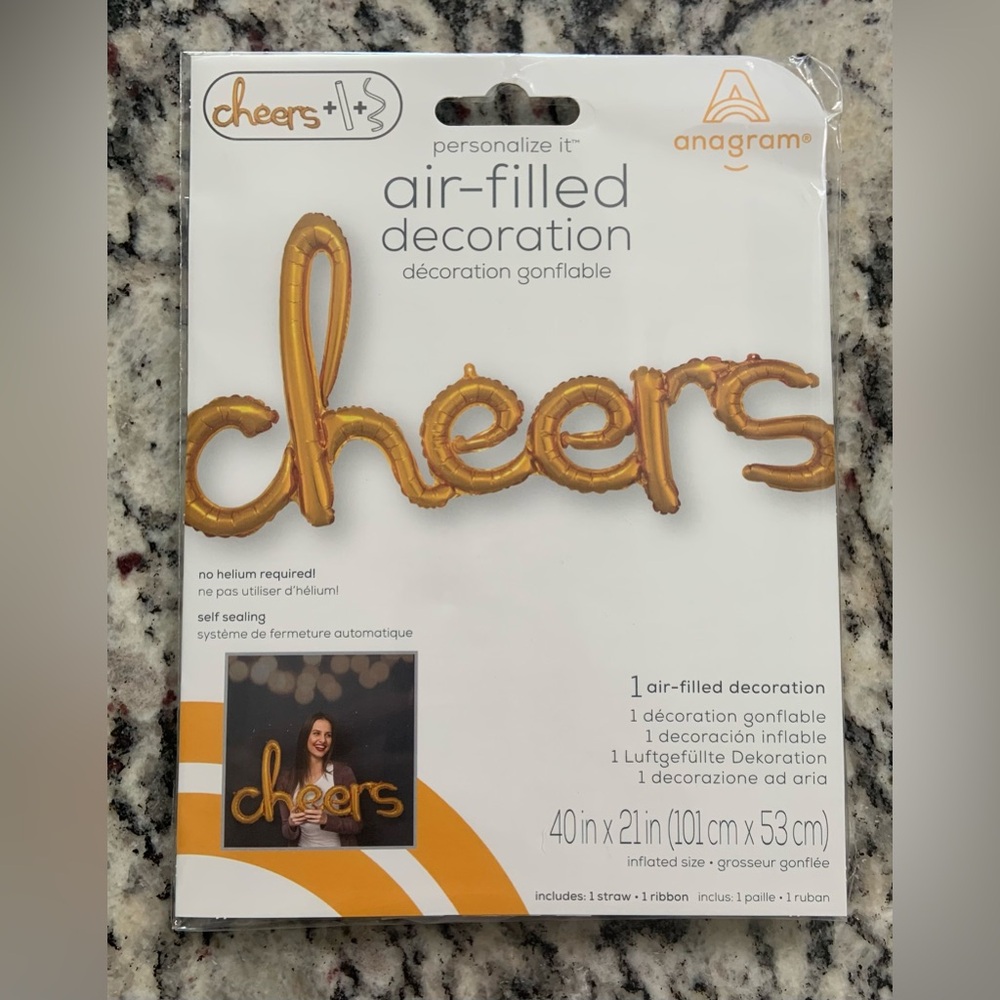 Anagram 'Cheers' Gold Foil Air-Filled Decoration- BNWT